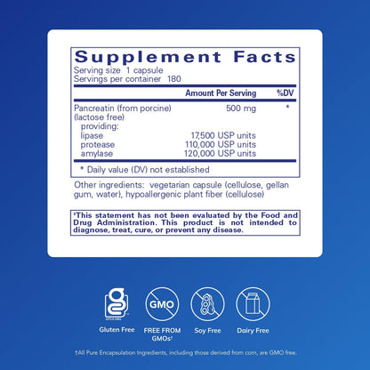 Pure Encapsulations Pancreatic Enzyme Formula – Digestive Enzymes for Gut Health | 180 Capsules
