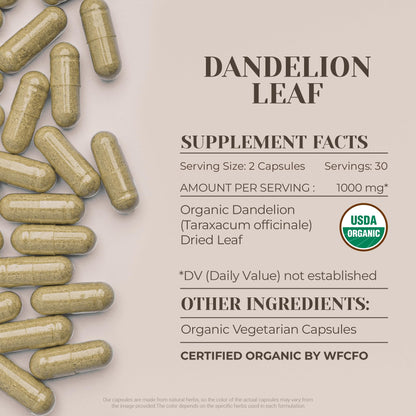 Dandelion Leaf USDA Organic 60 Capsules | Digestive Health