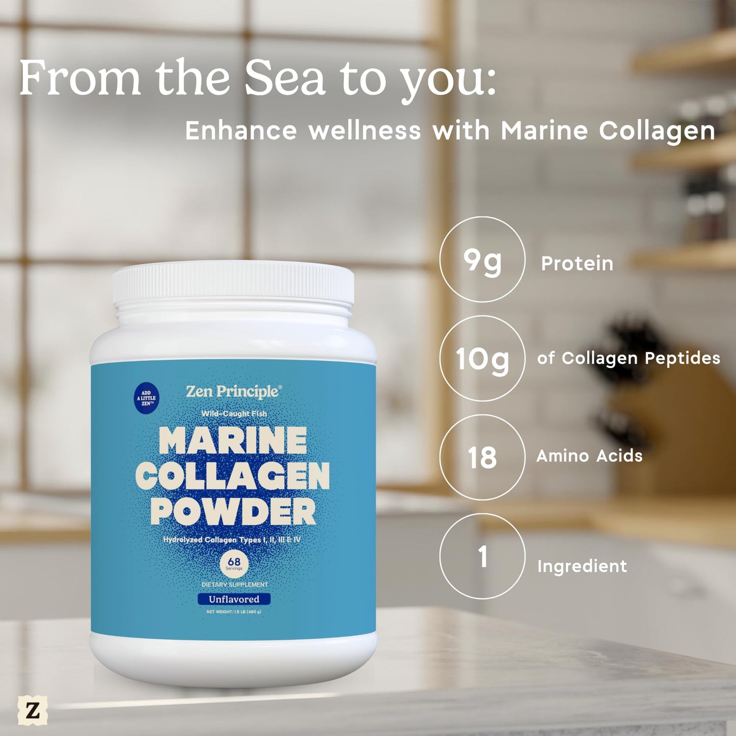 Zen Principle Marine Collagen Peptides Powder – 1.5 lb, Wild-Caught, Non-GMO, Hydrolyzed Type I & III