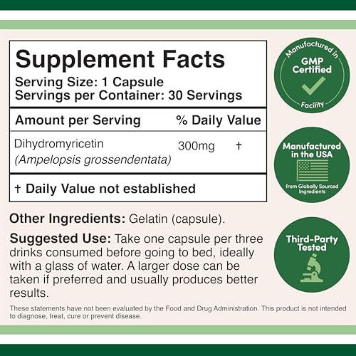 Dihydromyricetin (DHM) 300mg Liver Support – 30 Capsules | Hovenia Dulcis Extract