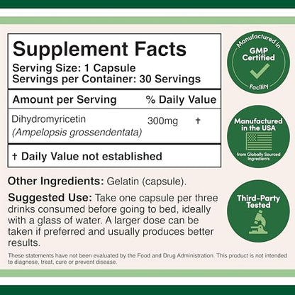 Dihydromyricetin (DHM) 300mg Liver Support – 30 Capsules | Hovenia Dulcis Extract