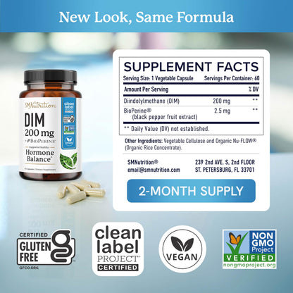 DIM 200 mg (120 Ct) | Estrogen Balance for Women & Men | Hormone Support, Menopause & PMS | Non-GMO, Vegan, Soy Free | 4 Month Supply
