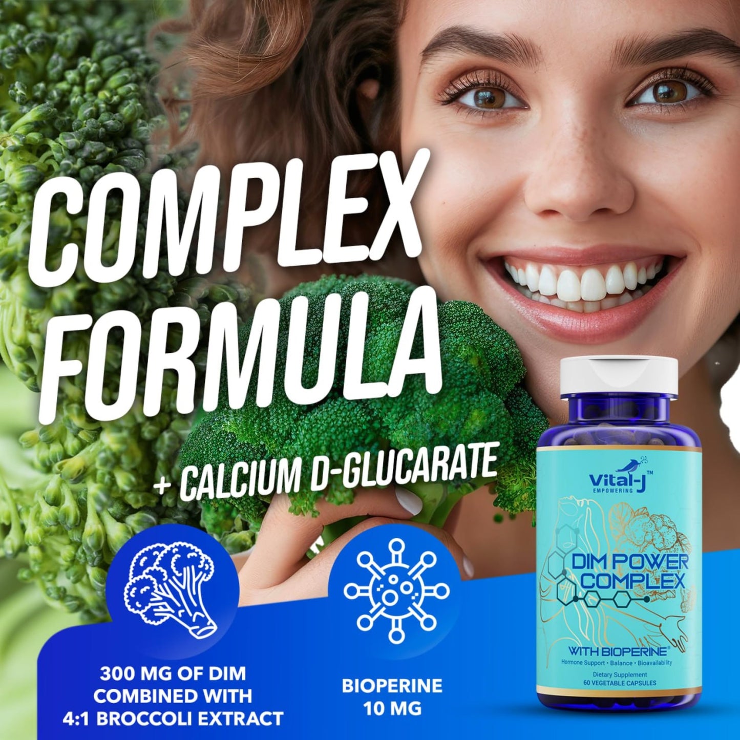 4-in-1 DIM Potent Complex 300mg - Estrogen Balance, Metabolism & Menopause Support | Bioperine, Calcium D-Glucarate & Broccoli Extract | 30 Servings
