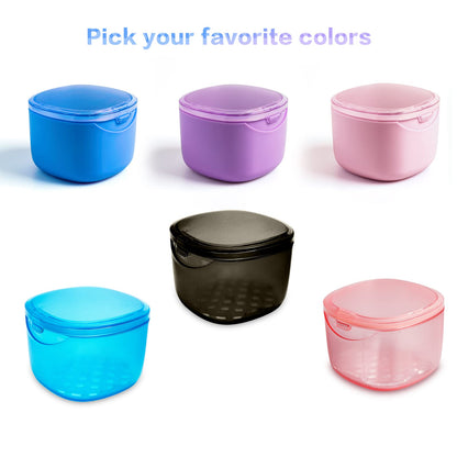 No-Leak Denture Bath Case | Retainer & Mouth Guard Cleaning Box (Transparent Blue)