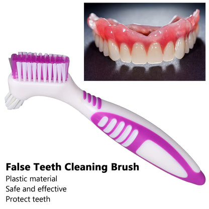 Dioche Denture Brush - Double-Sided Pink Cleaning Brush for Partial & Full Dentures