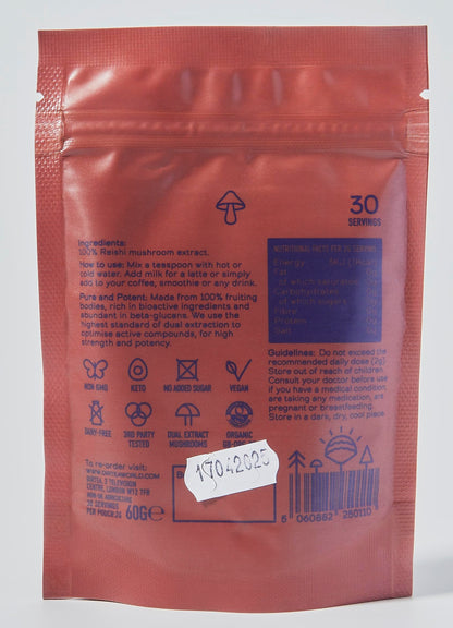 DIRTEA Reishi Mushroom Powder - 60g | 2,000mg per Serving | Organic, Vegan & Non-GMO | Sleep, Immune & Stress Support