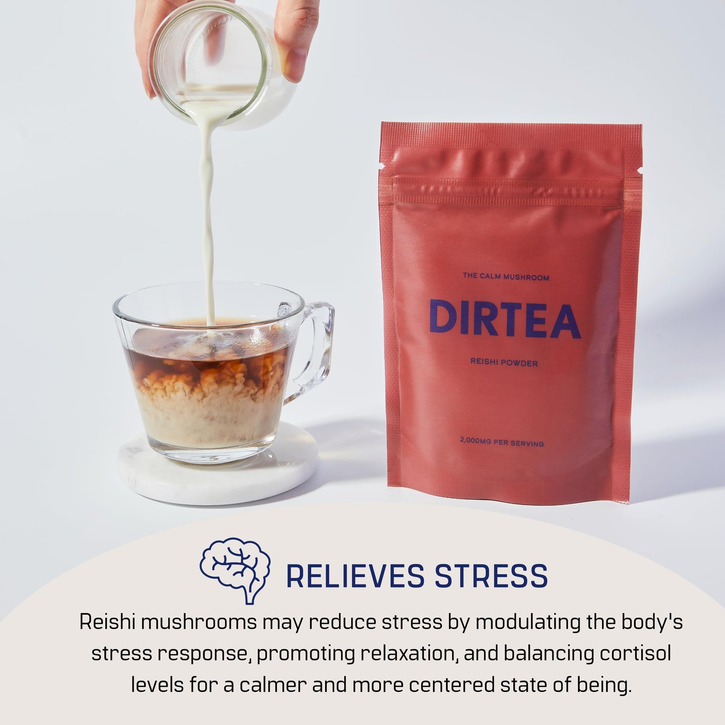 DIRTEA Reishi Mushroom Powder - 60g | 2,000mg per Serving | Organic, Vegan & Non-GMO | Sleep, Immune & Stress Support