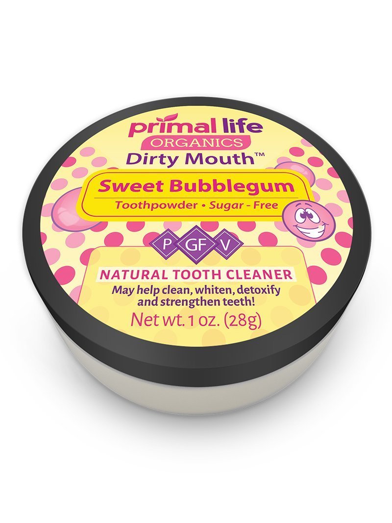 Dirty Mouth Toothpowder – Primal Life Organics, Organic Kaolin & Bentonite, Bubblegum