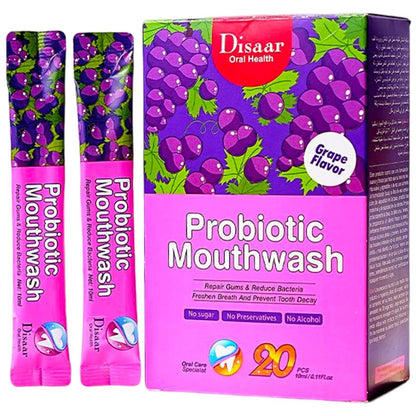 DISAAR Beauty Probiotic Mouthwash - Remove Stains & Fresh Breath (Grape, 20pcs)