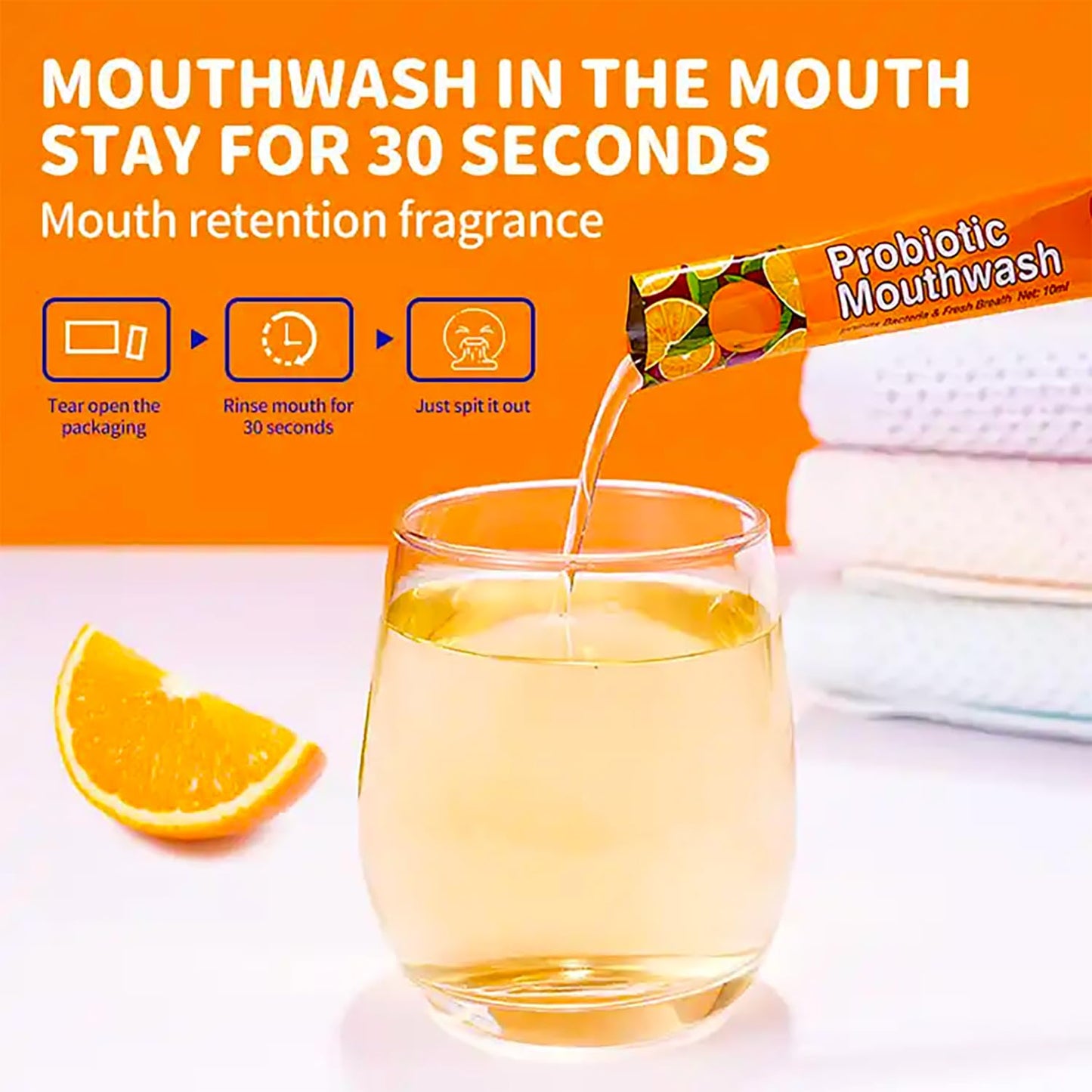 DISAAR BEAUTY Probiotic Mouthwash - Fresh Breath, Stain Removal & Gum Protection | 0.11fl oz x20 (Orange)