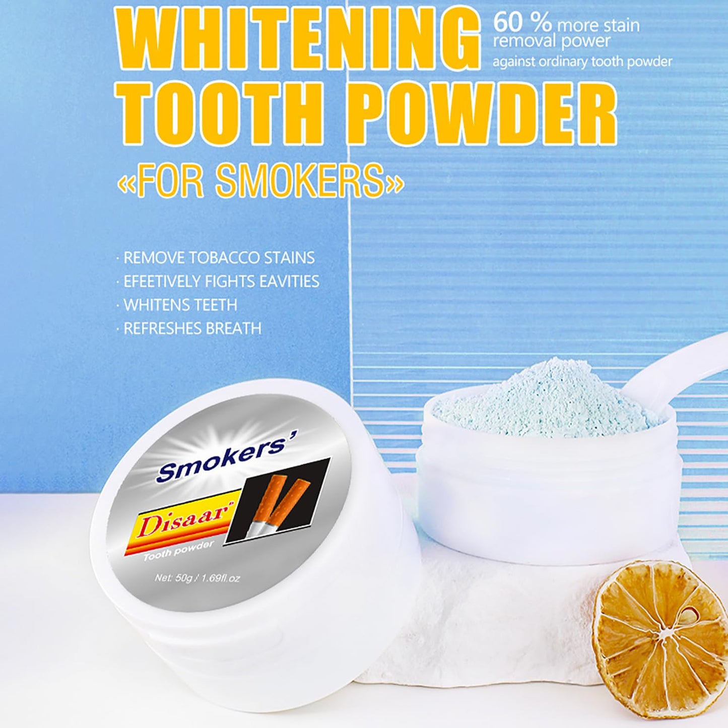 DISAAR BEAUTY Smokers Tooth Powder – Remove Tobacco Stains & Whitens Teeth (50g)