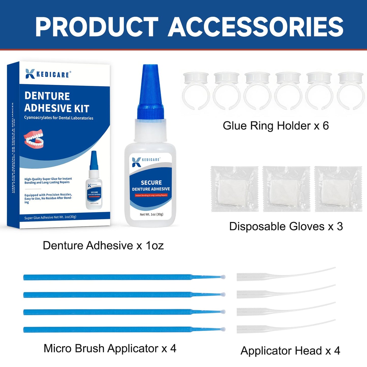 Dental Lab Denture Repair Glue Kit (1oz/30g) – Instant Bonding Denture Adhesive, No Odour