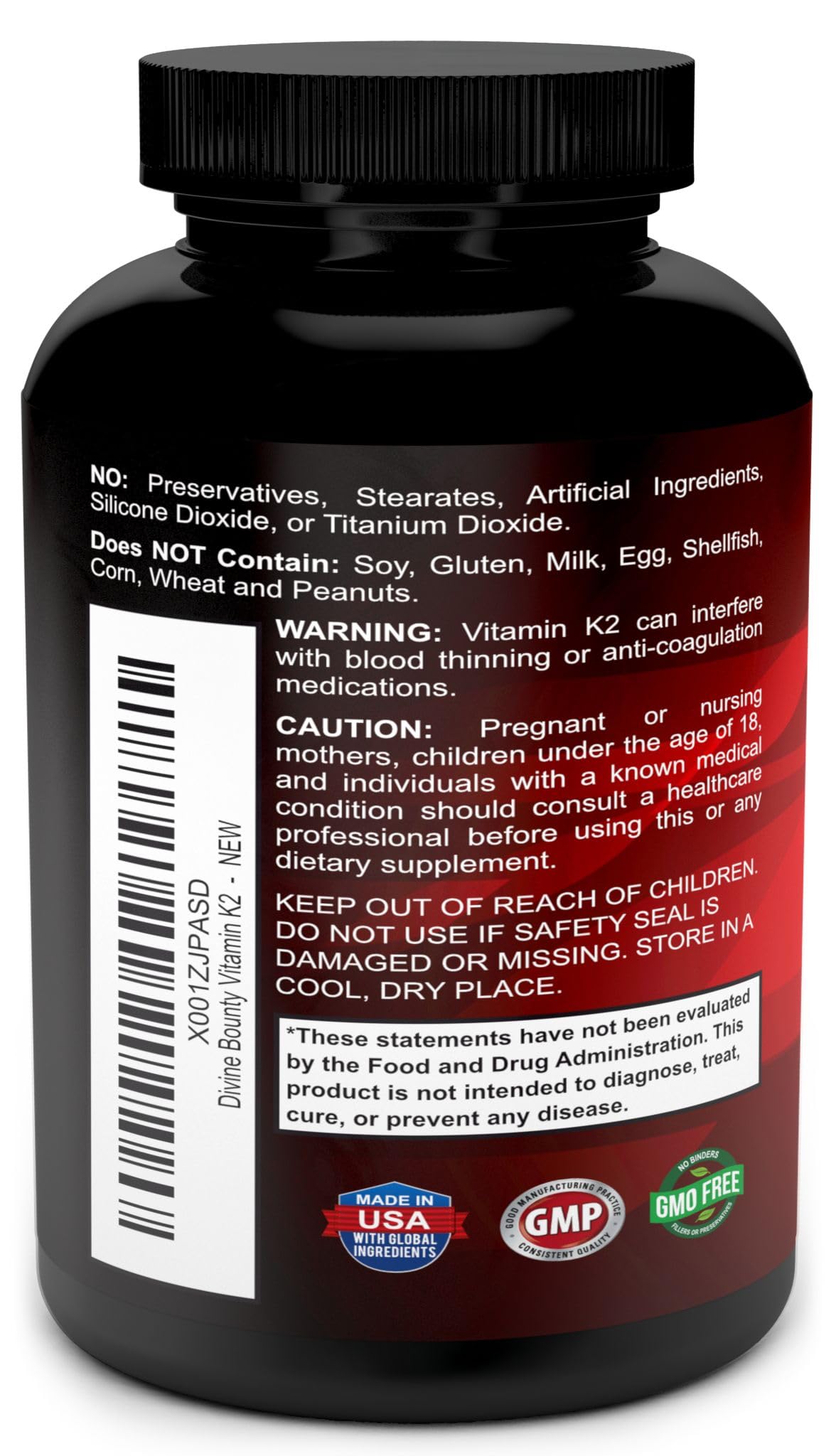 Divine Bounty Vitamin K2 + D3 (MK7 & MK4) – 90 Vegetarian Capsules