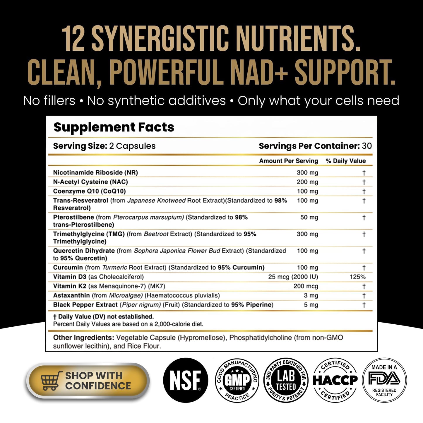 DLNIA Liposomal NAD+ Supplement| Nicotinamide Riboside (NR) 1258 mg with Resveratrol, Quercetin, Pterostilbene & CoQ10-12-Nutrient High-Absorption Cellular Energy & Healthy Aging