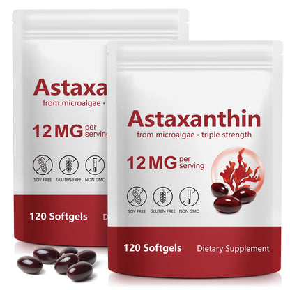 DLOMFVFQ 2 Pack Astaxanthin 12mg Softgels | Premium Antioxidant Support for Eyes, Skin, and Circulation