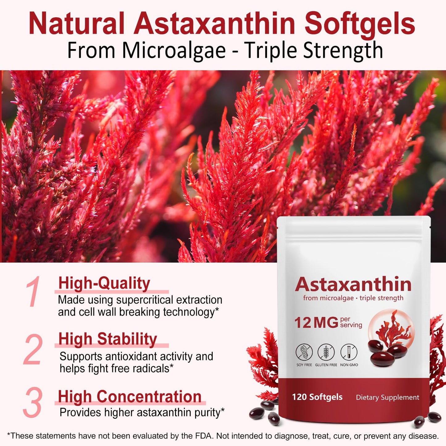 DLOMFVFQ 2 Pack Astaxanthin 12mg Softgels | Premium Antioxidant Support for Eyes, Skin, and Circulation