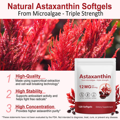 DLOMFVFQ 2 Pack Astaxanthin 12mg Softgels | Premium Antioxidant Support for Eyes, Skin, and Circulation
