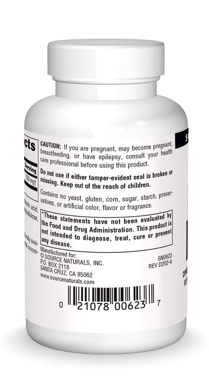 Source Naturals DMAE, Dimethylaminoethanol Bitartrate - Supports Mental Concentration - 100 Tablets