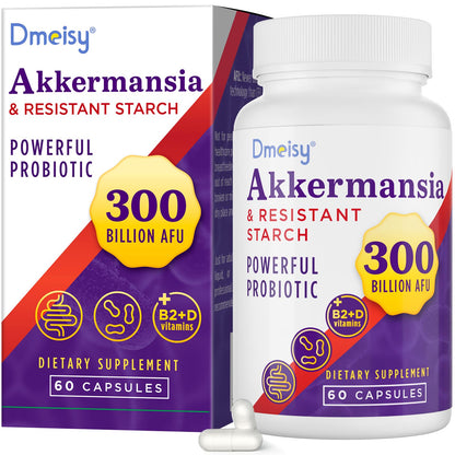 Dmeisy Akkermansia Probiotic - 300 Billion AFU, 60 Count | Gut Health & Immune Support