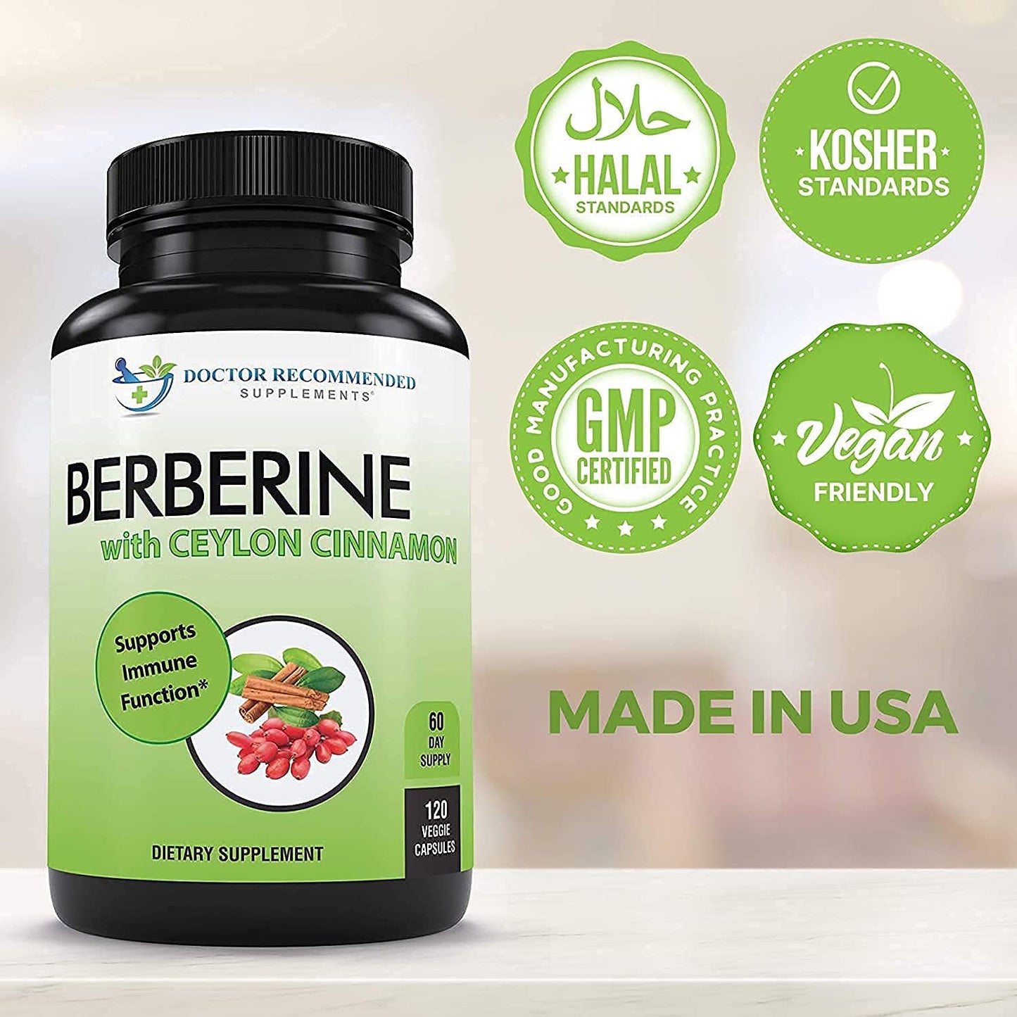 Doctor Recommended Supplements Berberine with Ceylon Cinnamon – 360 Veggie Capsules (Pack of 3) | 1200mg Berberine + 100mg Cinnamon
