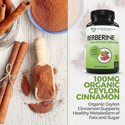 Doctor Recommended Supplements Berberine with Ceylon Cinnamon – 360 Veggie Capsules (Pack of 3) | 1200mg Berberine + 100mg Cinnamon