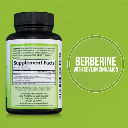 Doctor Recommended Supplements Berberine with Ceylon Cinnamon – 360 Veggie Capsules (Pack of 3) | 1200mg Berberine + 100mg Cinnamon