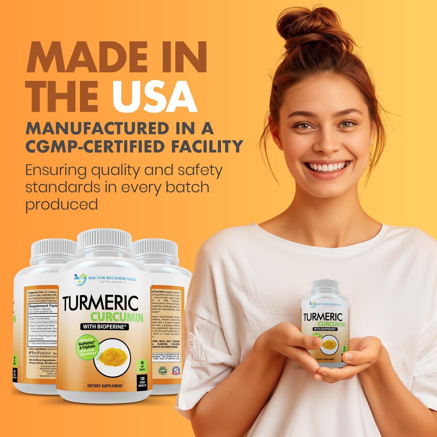 Turmeric Curcumin 2250mg/day — Bioperine Veggie Caps — 100% Organic | Pack of 3 | Doctor Recommended Supplements