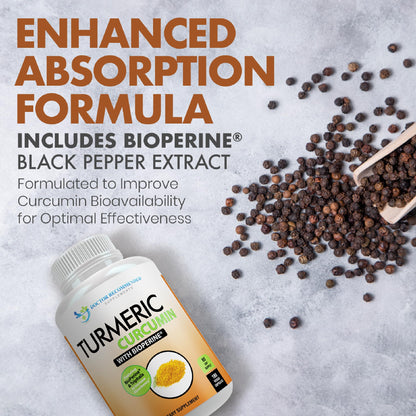 Turmeric Curcumin 2250mg/day — Bioperine Veggie Caps — 100% Organic | Pack of 3 | Doctor Recommended Supplements