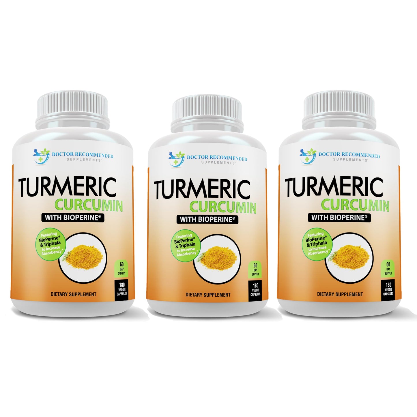 Turmeric Curcumin 2250mg/day — Bioperine Veggie Caps — 100% Organic | Pack of 3 | Doctor Recommended Supplements