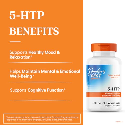Doctor's Best 5-HTP - Supports Mental & Emotional Well-Being - Non-GMO, Gluten Free, Soy Free, Vegan - 180 Veggie Caps