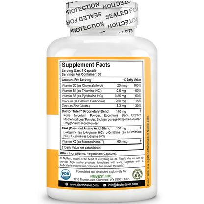NuBest Doctor Taller Bone Strength Supports for Kids 8+ | Calcium, D3, K2, Amino Acids & Herbal Blend — 60 Vegan Capsules