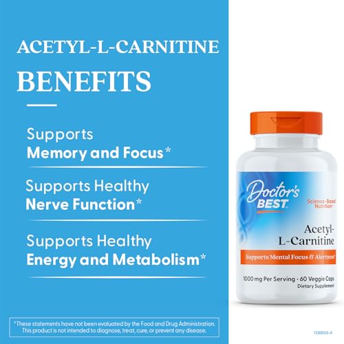Doctors Best Acetyl-L-Carnitine (ALC) – Supports Mental Focus, Non-GMO, Vegan, 60 Veggie Caps