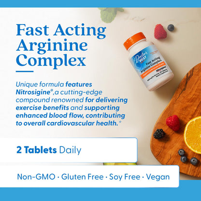Doctor's Best Fast Acting Arginine Complex – Supports Cardiovascular Health – Non-GMO, Gluten Free, Soy Free, Vegan – 60 Tablets