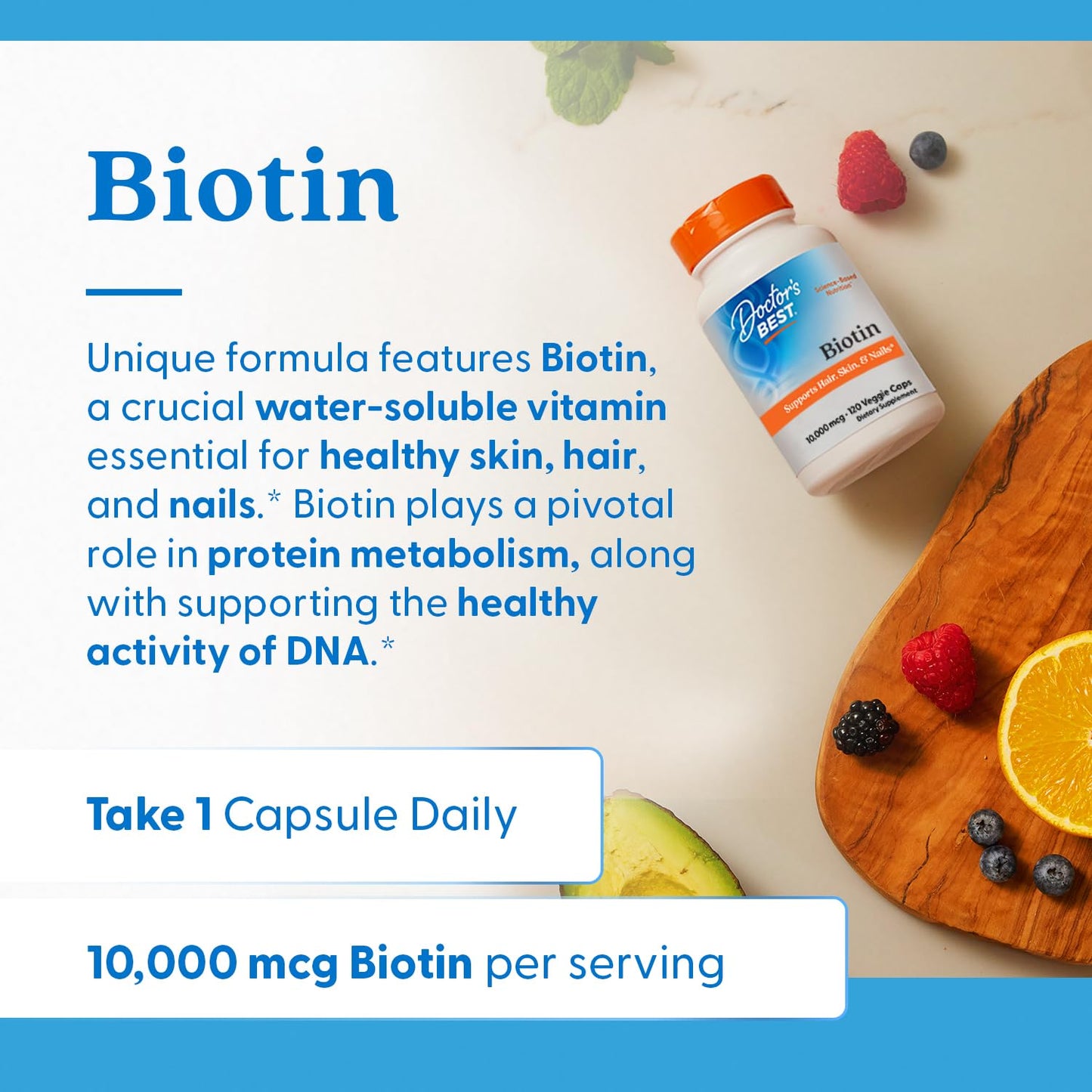 Doctor's Best Biotin - Hair, Skin & Nails | 10,000 mcg | 120 Veggie Caps | Non-GMO, Gluten Free, Soy Free, Vegan