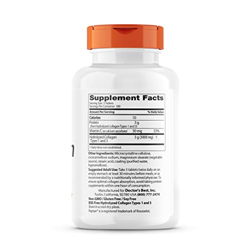 Doctor's Best Collagen Types 1 & 3 with Peptan – 1000 mg per Tablet, 540 Tablets, Non-GMO, Gluten Free, Soy Free