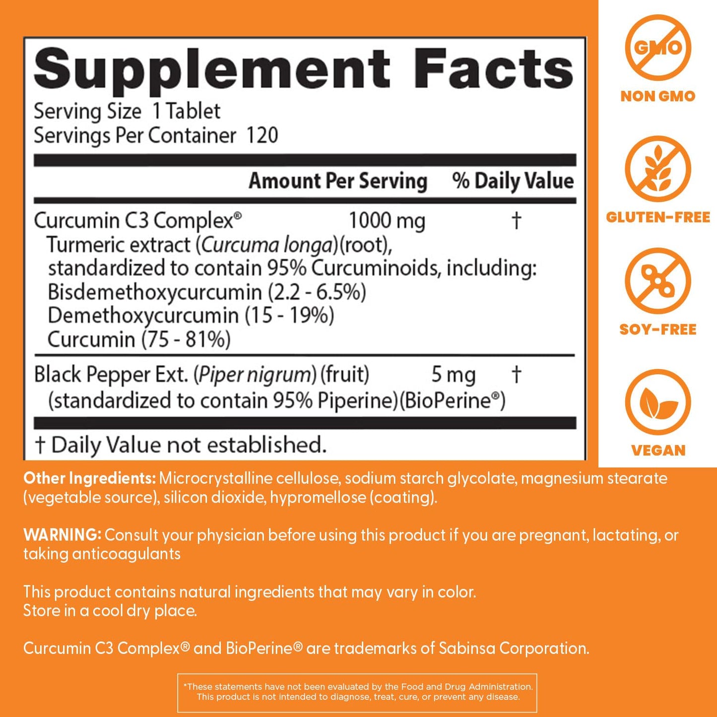 Doctor's Best Curcumin from Turmeric Root with C3 Complex & BioPerine - 1000 mg, 120 Tablets | Joint Support
