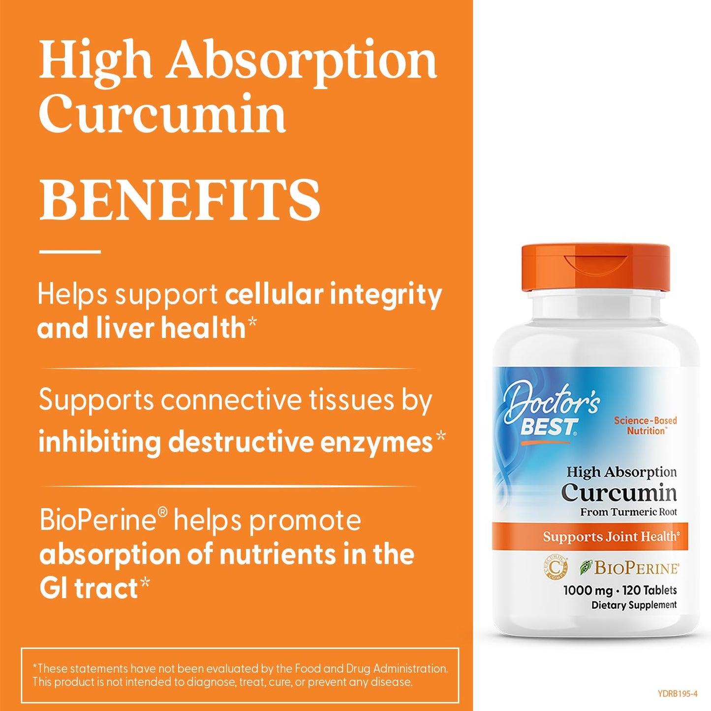 Doctor's Best Curcumin from Turmeric Root with C3 Complex & BioPerine - 1000 mg, 120 Tablets | Joint Support