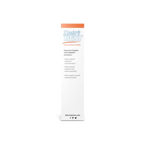 Doctors Best Digestive Probiotic 20 Billion CFU with Howaru, Supports Digestive & Intestinal Health, Non-GMO, Gluten Free, Vegan 30 Veggie Caps
