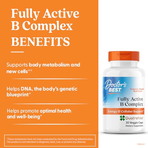 Doctors Best Fully Active B Complex – Energy & Cellular Support (30 Veggie Caps) | Vegan