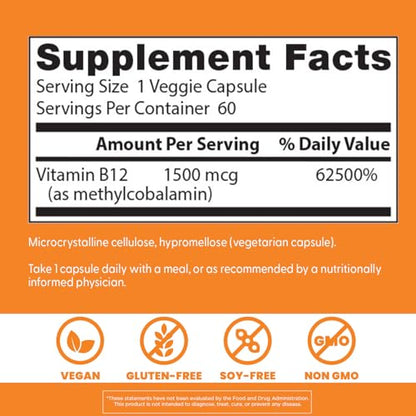 Doctor's Best Fully Active B12 1500 mcg | Methylcobalamin, Non-GMO, Vegan