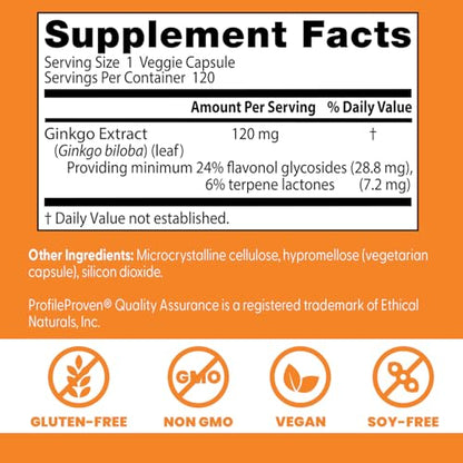 Doctor's Best Extra Strength Ginkgo 120 mg - 120 Count | Non-GMO, Gluten Free, Vegan, Soy Free