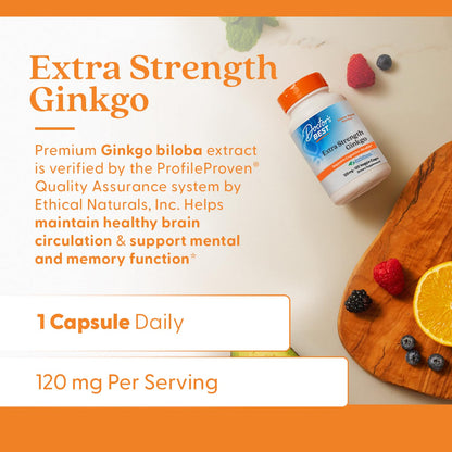 Doctor's Best Extra Strength Ginkgo 120 mg - 120 Count | Non-GMO, Gluten Free, Vegan, Soy Free