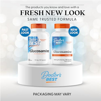 Doctor's Best Glucosamine 1500 mg – Joint Support, 180 Capsules, Non-GMO, Gluten Free, Soy Free