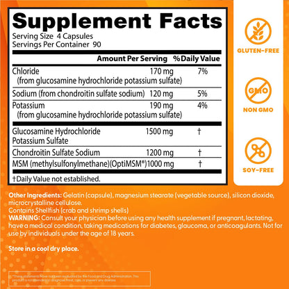 Doctor's Best Glucosamine Chondroitin MSM with OptiMSM — Joint Support Capsule Formula, Non-GMO, Gluten & Soy Free, 360 Count
