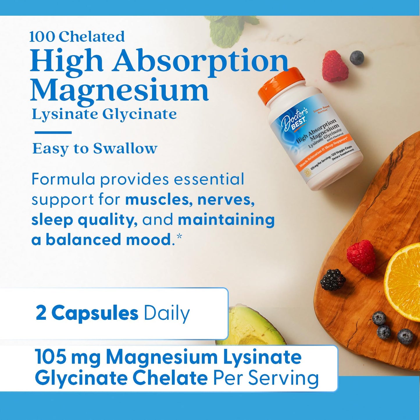 Doctor's Best High Absorption Magnesium – Lysinate Glycinate Capsule, 120 Ct
