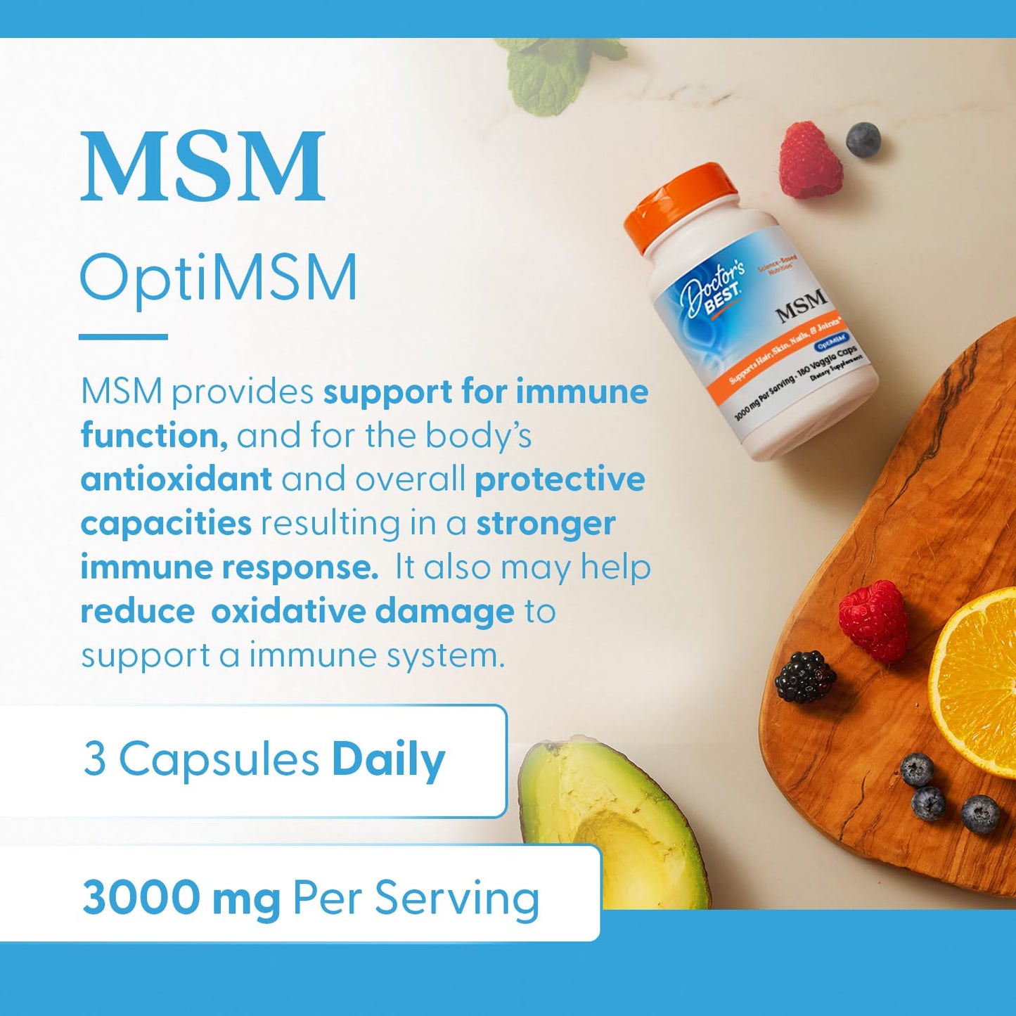 Doctors Best MSM – Supports Hair, Skin, Nails & Joints | Non-GMO, Gluten Free, Vegan | 180 Veggie Caps