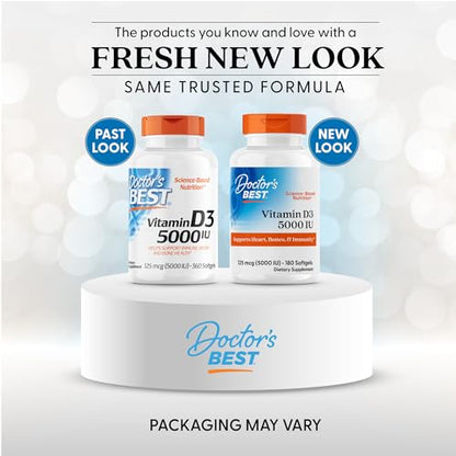 Doctor's Best Vitamin D3 5000IU – Non-GMO, Gluten & Soy Free | Supports Bones & Immune Function