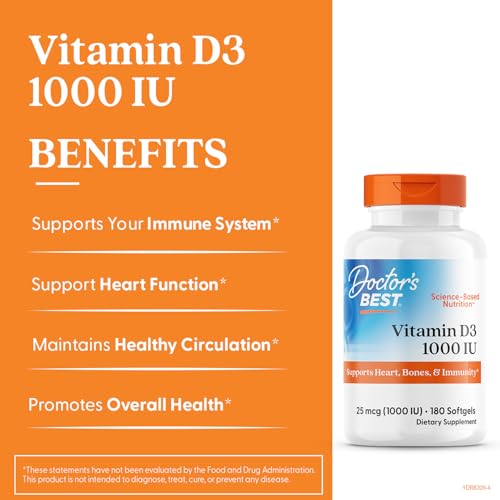 Doctor's Best Vitamin D3 1000 IU Softgel Capsules - 180 Count