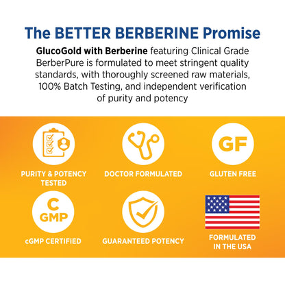 DOCTORS' PREFERRED GlucoGold with Berberine, Cinnamon, Chromium & Banaba Leaf – 90 Tablets