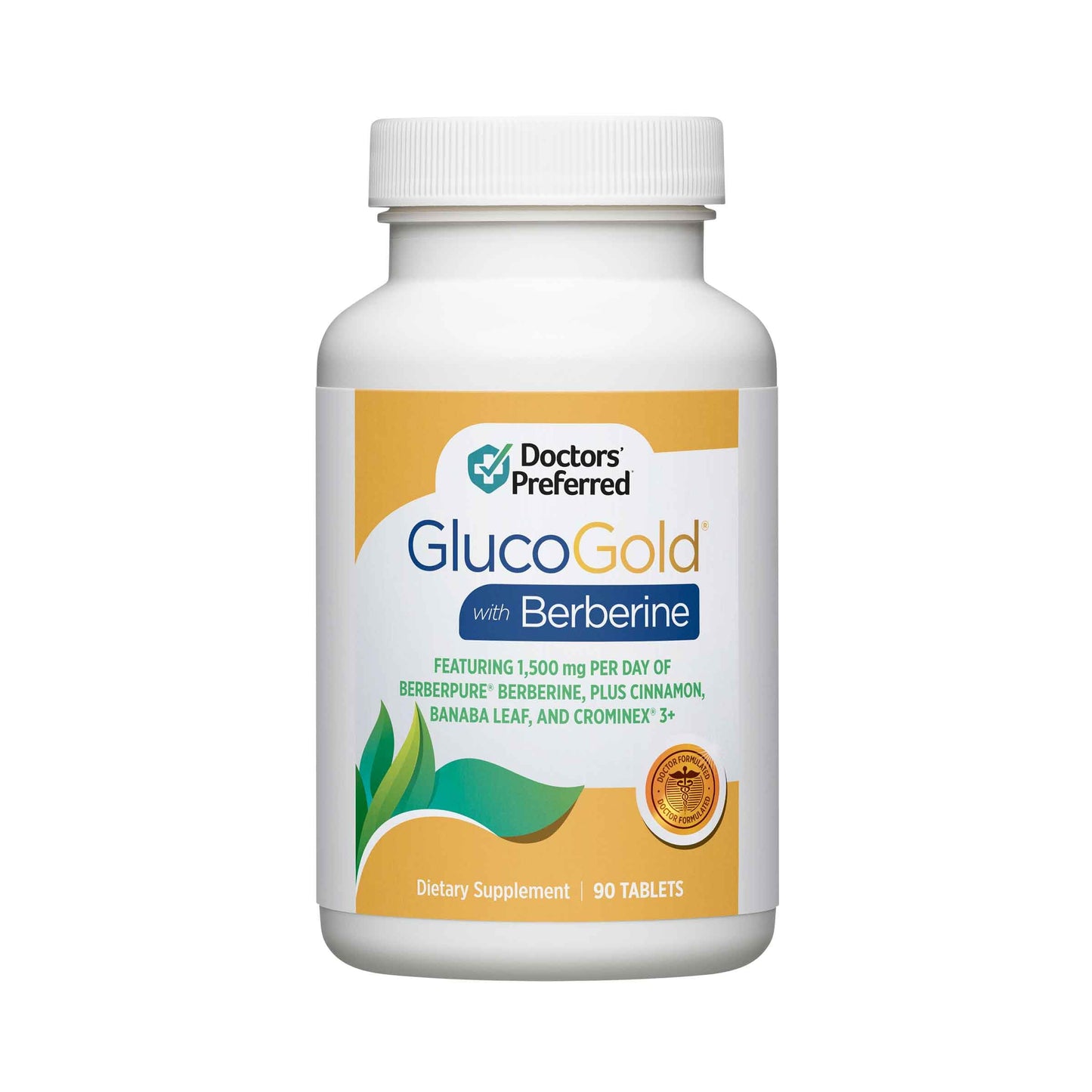 DOCTORS' PREFERRED GlucoGold with Berberine, Cinnamon, Chromium & Banaba Leaf – 90 Tablets